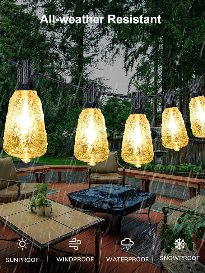 Upgraded LED Outdoor String Lights 210Ft Shatterproof Waterproof ST38 Vintage Edison Bulbs Patio Lights Energy Saving Hanging Outdoor for Christmas Porch Deck Garden Backyard Wedding Party