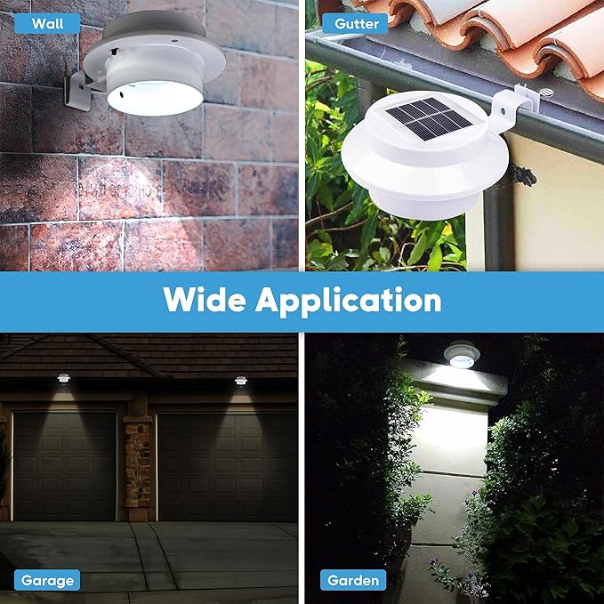Yescom Solar Gutter Light Outdoor Waterproof 3 LED Deck Fence Lights with Bracket Wall Garden Stair Step Yard White | Lumora