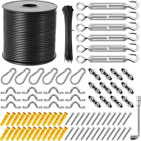 String Light Hanging Kit,164 Ft Nylon Coated Stainless Steel 304 Wire Rope, String Lights Suspension Kit,Outdoor | Lumora