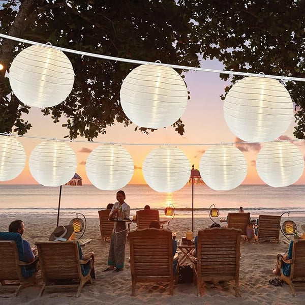 25 FT White Lantern String Lights, Chinese Lanterns with 10 LED G40 Light Bulbs, Plug-in Outdoor String Lights for | Lumora