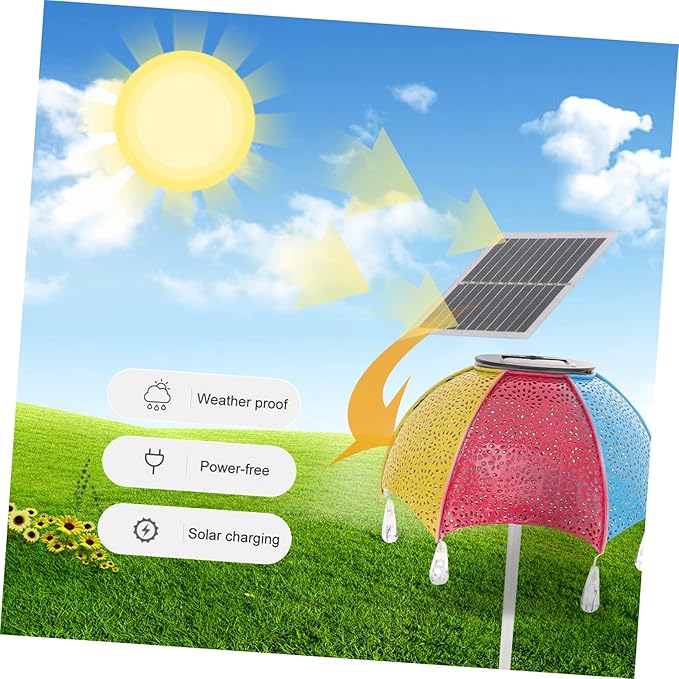 Solar Pathway Lights Outdoor Iron Umbrella Garden Stake Lights Decorative Hollow Projection Landscape Lighting for Courtyard and Pathway