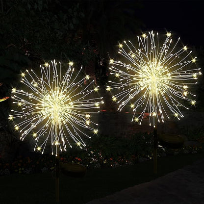 Solar Firework Lights Outdoor Waterproof 2Pcs 200 LED with 8 Modes DIY Stake Landscape Light for Outside Garden Yard Pathway Party Decor Christmas Decoration Solar Starburst Lights Warm White