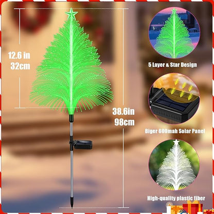 Solar Garden Lights Christmas Decorations Outdoor Waterproof,4 Packs Christmas Trees Lights Fairy Garden Decor,Xmas Gifts for Women mom,Solar Jellyfish with Star 5 Layer for Yard Outside