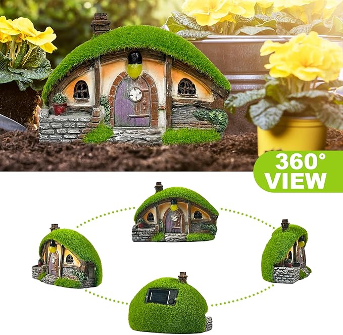 Garden Statue and Fairy House with Solar Lights – Resin Outdoor Figurine Lights, Cottage Yard Decor for Porch & Lawn | Lumora