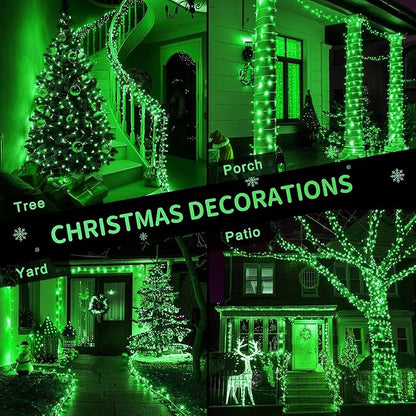 FULLBELL Christmas Decorations Green Christmas Lights, 66ft 200 LED Clear Wire for Christmas Tree Home Garden Indoor Outdoor Christmas Lights.