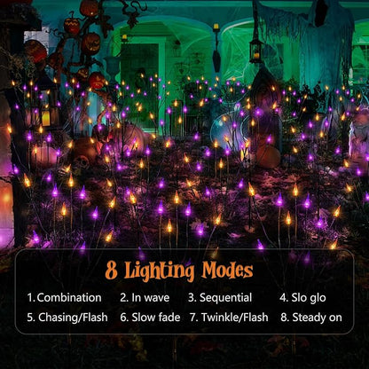 ODEETRONIC Purple & Orange Halloween Pathway Lights 3 Pack – 7.54ft 8 Modes Halloween Stake Lights, 30 LED Purple & Orange Candle Light with Timer, Battery Pathway Light for Outdoor Porch Garden Decor