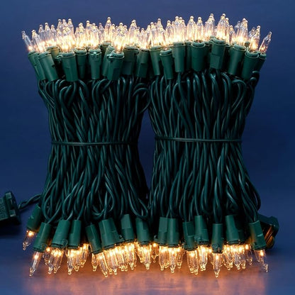 200 Count Clear Christmas Lights, Pack of 2 Strands 100 Count 33 ft Green Wire UL Listed Holiday String Light (Clear)
