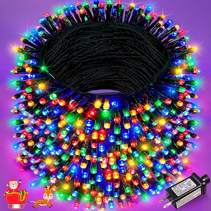 800 LED Christmas Tree Lights, 262FT Christmas Lights Outdoor Indoor, Waterproof 8 Modes Plug in Christmas Decorations Green Wire for House Patio Party Holiday Decorations, Multicolor