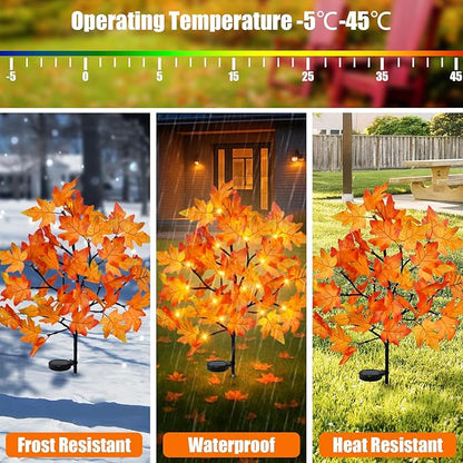 Uieke 2 Pack Solar Fall Lights Outdoor Decorative, 40LED Thanksgiving Lights Fall Solar Stake Lights Outdoor with 8 Modes & Timer, Waterproof Thanksgiving Decorations for Yard Garden