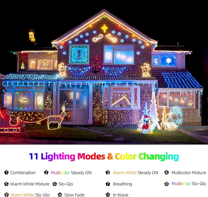 Chuya Christmas String Lights 500 Led Light Color Changing Warm White & Muticolor 11 Modes UL588 for Christmas Tree Lights Decoration Outdoor (Pack of 2)