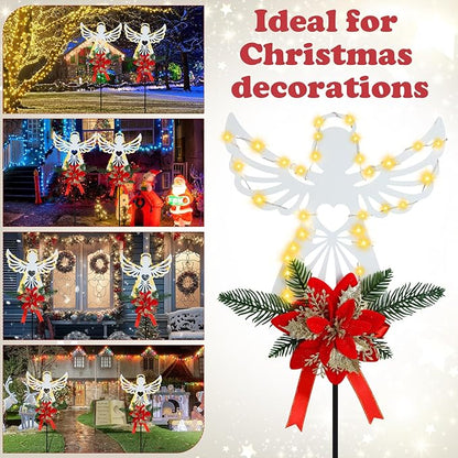 Baquler 2 Pack Christmas Solar Angel Stake Lights 32" Christmas Cemetery Grave Decorations with Poinsettia for Xmas Cemetery Memorial Outdoor Yard Pathway Garden Lawn Decorations