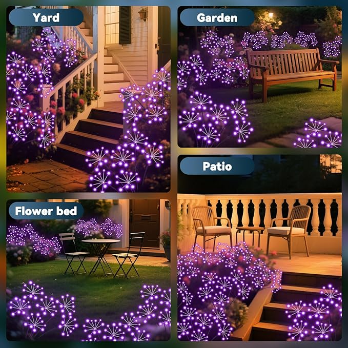 Solar Garden Lights 2 Pack Waterproof Swaying Starburst Light Solar Outdoor Lights for Yard Patio Walkway Pathway Party Wedding Decoration, Unique Gifts for Women, Purple