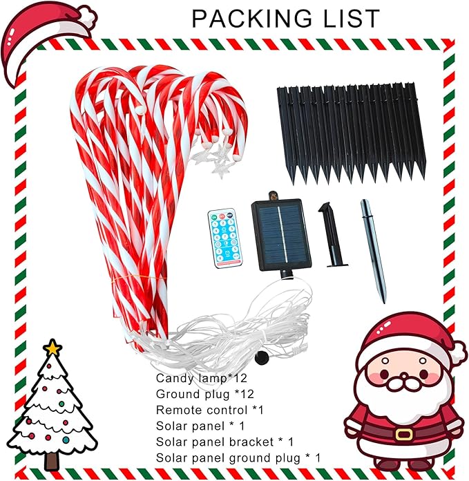 12 Packs Christmas Candy Cane Lights Outdoor Solar Powered Christmas Pathway Lights with Stars Waterproof for Yard | Lumora