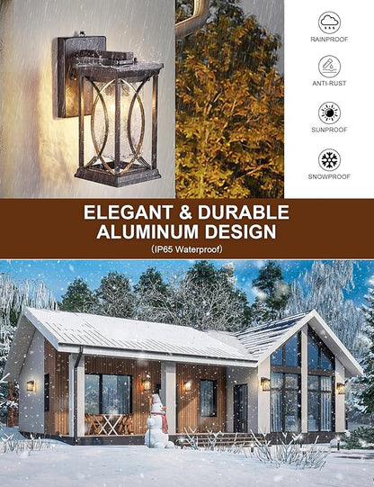 Oil Rubbed Bronze Porch Light Dusk to Dawn Outdoor Wall Lantern Small Modern Exterior Light Fixture Aluminum with Crack-Like Glass IP65 Waterproof Outdoor Sconce Outside Light for House, Front Door
