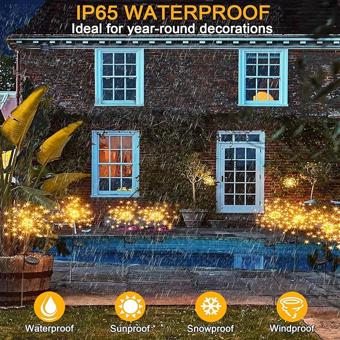 Redefun Solar Fireworks Lights for Outside 2 Pack 120 LEDs Solar Garden Decor, 8 Modes Tall Sparkler Light Outdoor Waterproof Starlit Starburst Lights for Yard Flower Bed Lawn Pathway Decorations