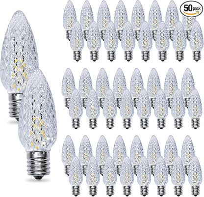C9 Christmas Light Bulbs 50 Pack, Shatterproof Replacement LED Bulb, 2700K Warm White Fairy Lights for Indoor and Outdoor Holiday Decoration, E17 Base