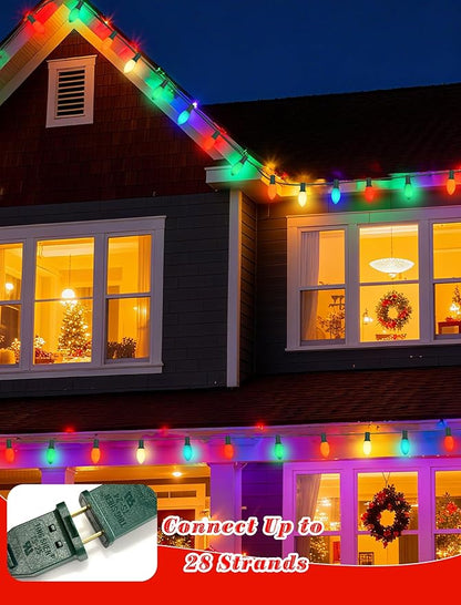 C9 Vintage LED Christmas Lights Outdoor, 25Ft Christmas Tree Lights with 26 Colorful Ceramic LED Bulbs(1 Spare), Hanging Xmas Lights Outdoor for Party/Garden/Yard/Holiday Decor
