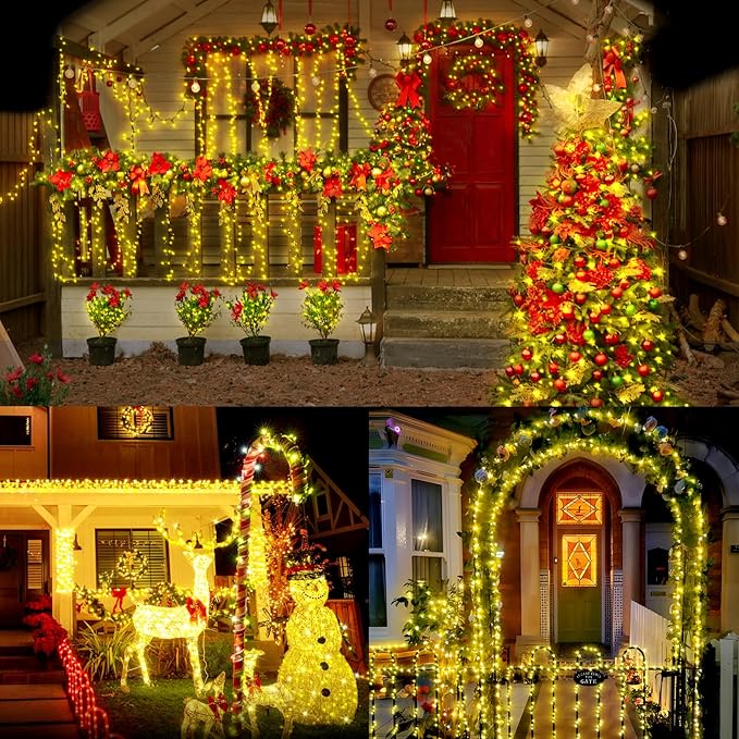XURISEN Christmas Lights Outdoor 197FT 500 LED Green Wire String Lights 8 Modes with Timer Memory Waterproof Fairy Light Plug in for Xmas Tree Wedding Yard Party Holiday Decorations(Warm White)