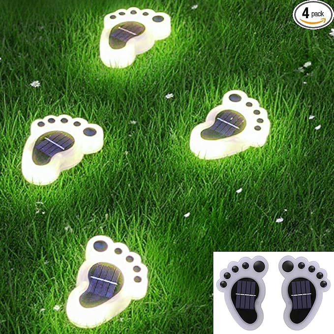 Led Footprint Solar Lights(Cold White), Waterproof Outdoor Gardent Lights, Lawn Landscape Path Lights