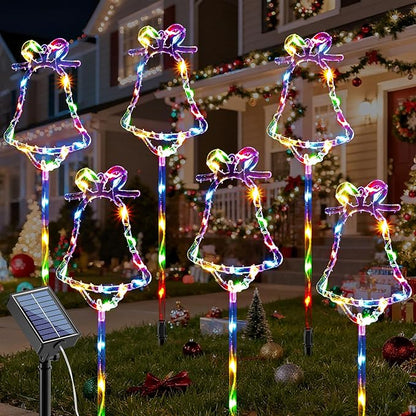 6 Packs Christmas Bell Solar Garden Lights with 8 Light Modes, 21.65 Inches Tall Christmas Outdoor Light with 20 LEDs Each, Solar Outdoor Xmas Decor for Garden, Path, Patio (Multiple-Colored)