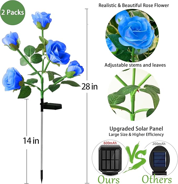 10 LED 7-Color Changing Solar Rose Flower Lights Garden Decorations Outdoor Waterproof Decorative Stake Lights for | Lumora