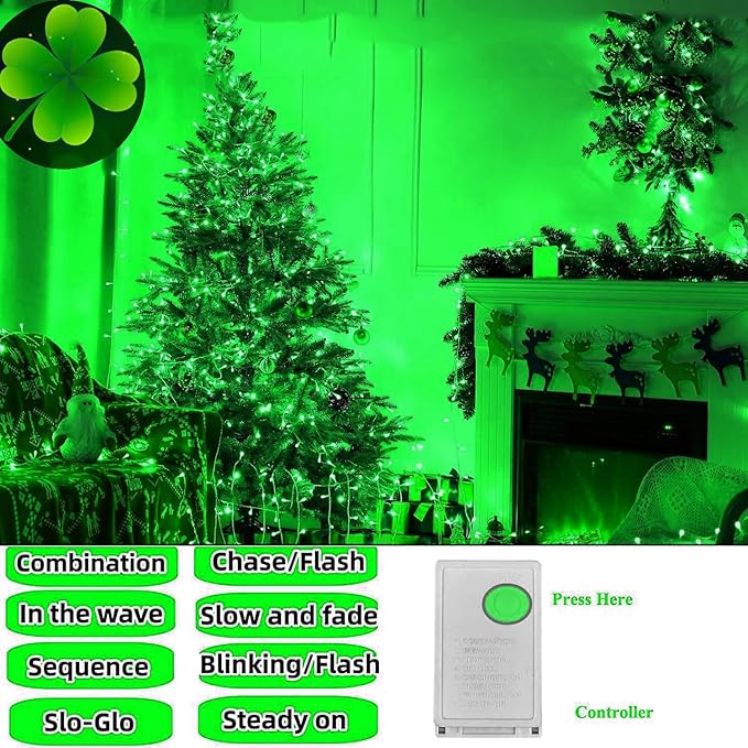 FULLBELL Christmas Decorations Green Christmas Lights, 66ft 200 LED Clear Wire for Christmas Tree Home Garden Indoor Outdoor Christmas Lights.