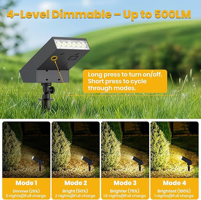 Solar Landscape Lights Outdoor, 3000K Dimmable Solar Pathway Lights, 500LM Solars Spot Light IP65 Waterproof for Walkway Lawn Yard, 2pcs
