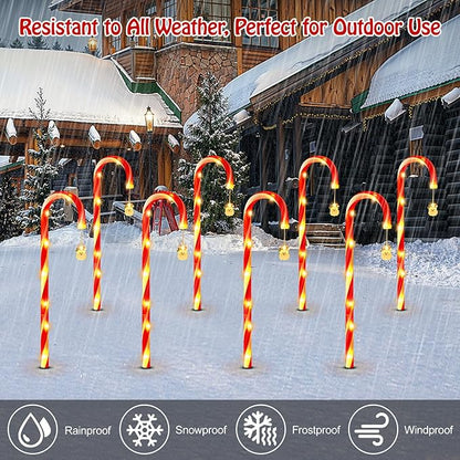 Lewondr 41" Solar Christmas Candy Cane Lights Outdoor, Upgraded Pathway Stake Lights, 8 Modes Control, 96 LED Beads, Waterproof Solar and Type-C Charging Outside Decor for Yard Patio Holiday, 8Pack