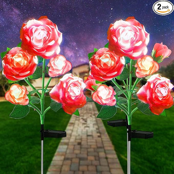 10 LED 7-Color Changing Solar Rose Flower Lights Garden Decorations Outdoor Waterproof Decorative Stake Lights for | Lumora