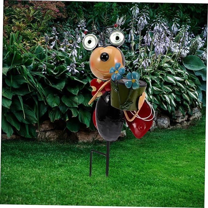 BESPORTBLE Solar Garden Stake Lights Ladybug Statue Landscape Decor Iron Material Lighting