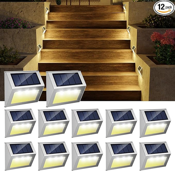 JSOT 12 Pack Solar Lights Outdoor Waterproof for Stairs - Solar Deck Lights Stainless Steel Step Fence Patio Post | Lumora