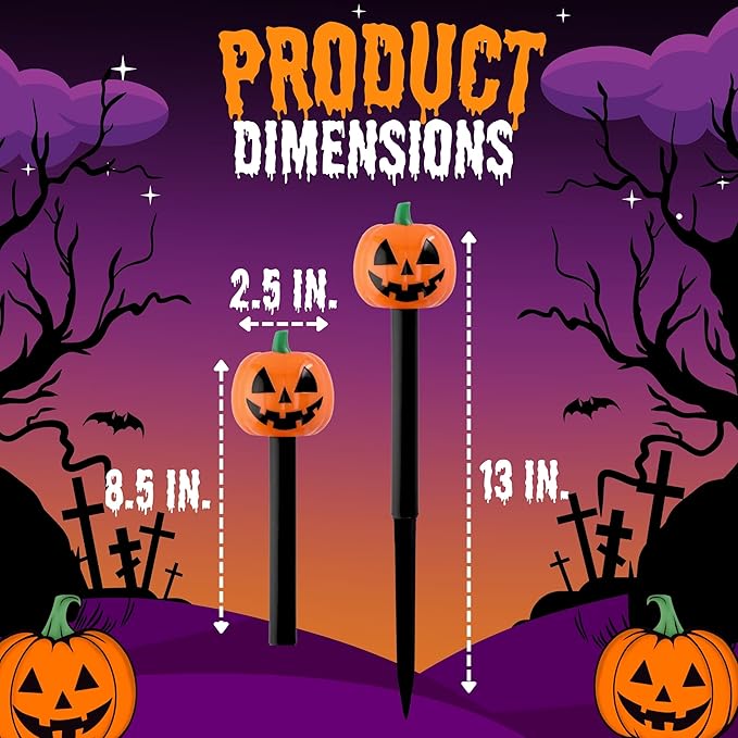 (12) Halloween Solar LED Pumpkin Stake Lights, 13in Easy Install Plastic Solar-Powered Yard Stakes Spooky | Lumora