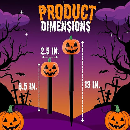 (12) Halloween Solar LED Pumpkin Stake Lights, 13in Easy Install Plastic Solar-Powered Yard Stakes Spooky Jack-O'-Lantern Pathway Markers Outdoor Waterproof Garden Light Haunted House Night Props