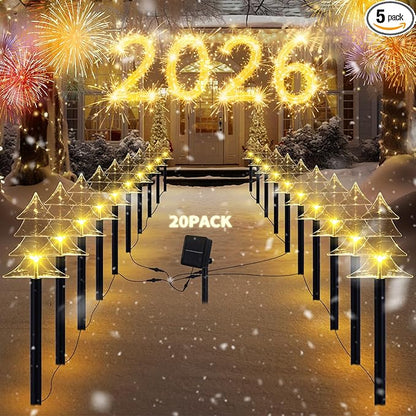 Outdoor Christmas Decorations, Solar Xmas Pathway Lights, Set of 20 Waterproof Landscape Christmas Lights, LED Lamp for Yard Lawn Patio Walkway Decor