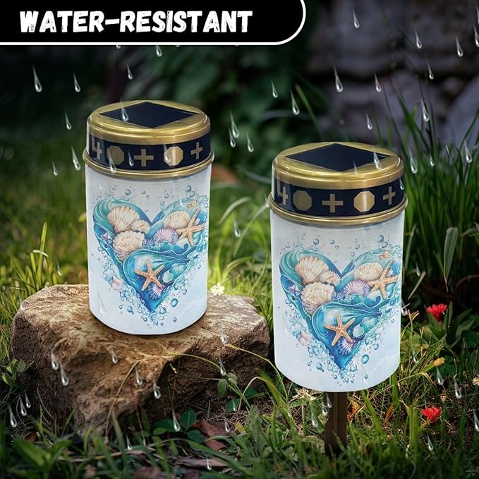 Ocean Element Solar Memorial Lights for Graves for Men Outdoor Waterproof Garden Stake Cross Lights for Grave Cemetery Garden Decor Solar Cross for Patio Pathway Memorial Decoration