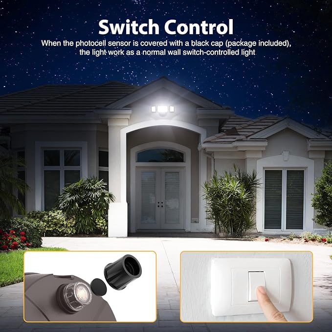 Onforu 70W LED Dusk to Dawn Flood Lights, 7000LM Brown Exterior Security Outdoor Lighting,IP65 Waterproof Outdoor 3 Adjustable Heads Photocell Light Fixture,6500K Floodlight for Garage,Patio,Yard