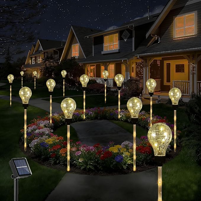 Solar Lights Outdoor Garden Decorative Waterproof 6 Pack Bulb Lights Outside Solar Pathway Lights for Garden Home Christmas Landscape Path Yard Lawn Driveway Flowerbed Decor - Warm White