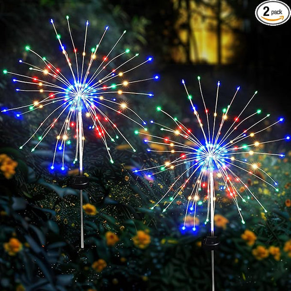 Solar Garden Firework Lights Outdoor Waterproof, 2 Pack Solar Lighting with 8 Lighting Modes , 120 LED Sparklers | Lumora