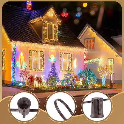 Brightown C9 Light Strand, 2 Pack 100 FT Outdoor String Lights Christmas Stringer with 100 Sockets for Christmas Decor Patio, E17 Light Socket, 12 Spacing, Brown Wire