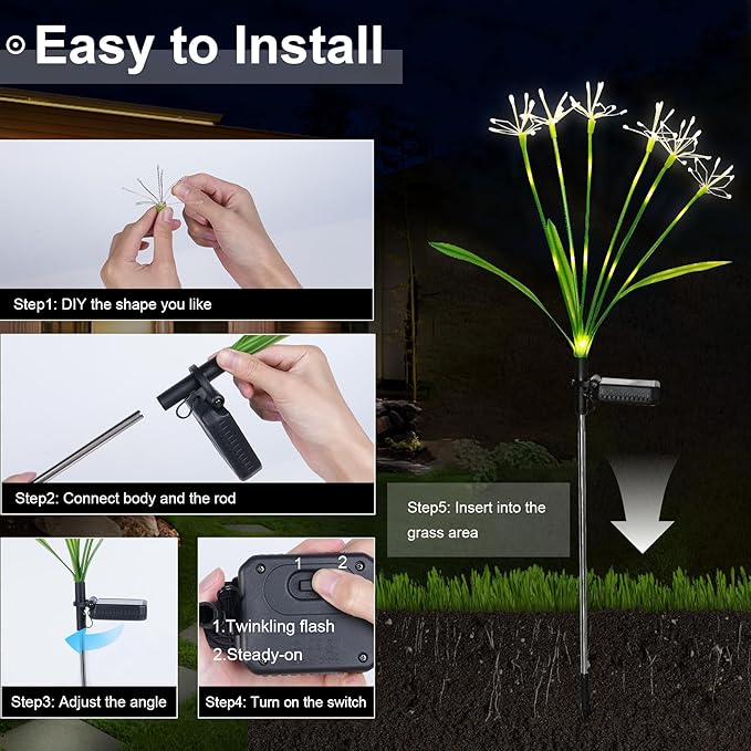 Solar Garden Lights Outdoor: Waterproof 2-Pack DIY Decorative Firework Lights with 2 Modes for Yard Patio Pathway | Lumora