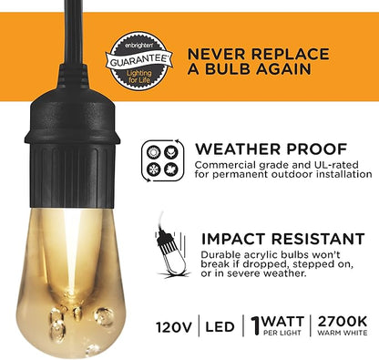 Enbrighten Vintage LED Café Lights with Oil-Rubbed Bronze Lens Shade, Outdoor String Lights, Black, 24ft, 12 Impact Resistant Lifetime Bulbs, Premium, Shatterproof, Weatherproof, Indoor/Outdoor, 43375