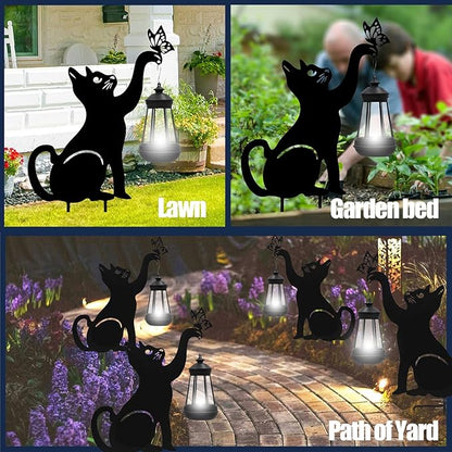 Black Cat Christmas Yard Decorations Outdoor - Solar Lights Outdoor Garden Decor Stake with Butterfly Decorative Metal Housewarming Ornament for Pathway Lawn Patio – Unique Gift for Woman Mom Grandma