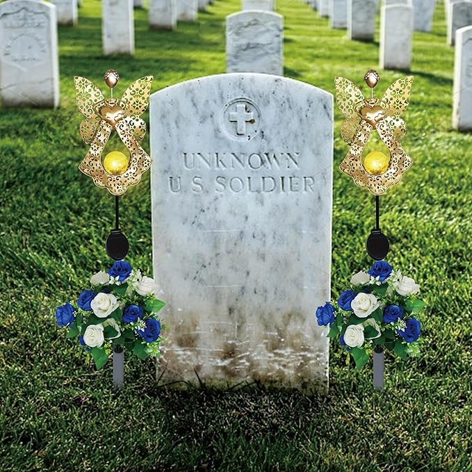 Memorial Solar Lights for Grave with Flowers Decorations Eternal Lighted Angels for Outdoor Cemetery Angel Garden Stake Memorial Gifts for Gravesite