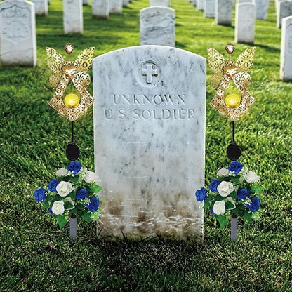 Memorial Solar Lights for Grave with Flowers Decorations Eternal Lighted Angels for Outdoor Cemetery Angel Garden Stake Memorial Gifts for Gravesite