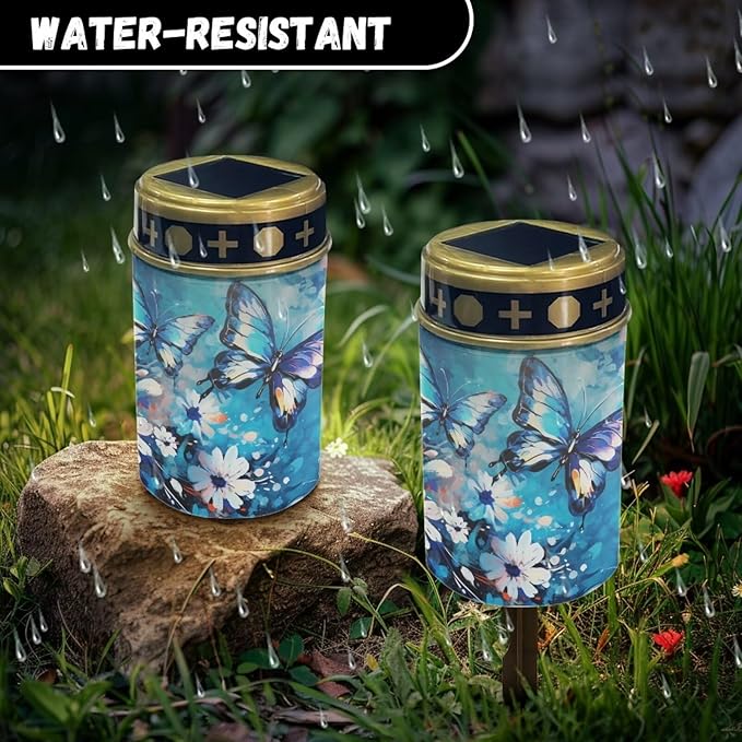 ZOUTAIRONG Solar Light for Cemetery Grave 4 Pack Solar Garden Lights Landscape Lighting & Accessories Solar Pathway Lights Outdoor Cemetery Solar Lights for Grave Solar Lights Butterfly