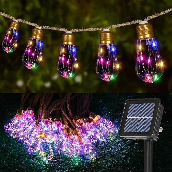 2Pack Solar Outdoor String Lights 24FT Vintage Rope Hemp Solar Lights with 20 Shatterproof Bulbs,8 Modes Solar | Lumora