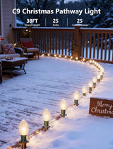 C9 Christmas Pathway Lights Outdoor, 38Ft Outside Christmas Decorations with 25 7W Clear Bulbs and Stakes | Lumora