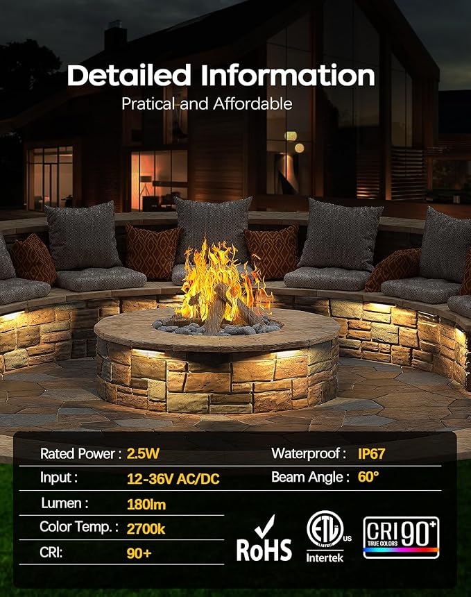 10 Pack 7 Inch Landscape Lighting, 2.5W Hardscape Step Lights 12V-36V AC/DC, Low Voltage Outdoor Step Lights | Lumora