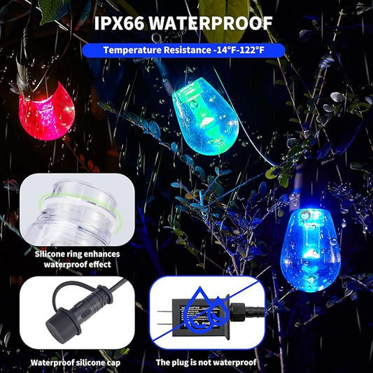 Outdoor String Lights 75FT, Outdoor Lights for Patio with 30 Dimmable RGBW LED Bulbs, IP66 Waterproof Shatterproof, with APP Control & Remote, 24V Adapter Color Change,for Backyard Decor