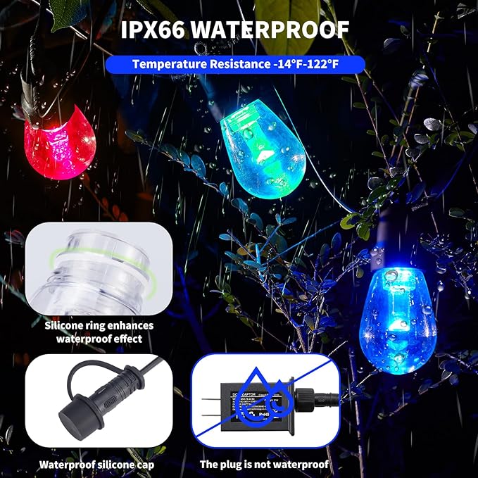 Outdoor String Lights 27FT, Outdoor Lights for Patio with 10 Dimmable RGBW LED Bulbs, IP66 Waterproof Shatterproof | Lumora